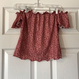 Off the shoulder red blouse